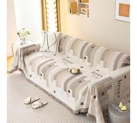 xotoa Housse de canapé en Chenille Double Face, Garniture à Pampilles géométriques réversibles for 1 à 3 Places, Fond élastique antidérapant, Lavable en Machine(D,180 * 340cm)