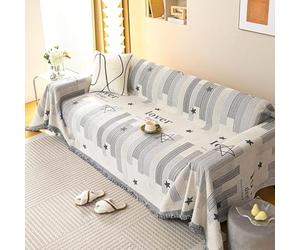 xotoa Housse de canapé en Chenille Double Face, Garniture à Pampilles géométriques réversibles for 1 à 3 Places, Fond élastique antidérapant, Lavable en Machine(B,180 * 130cm)