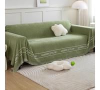 xotoa Housse de canapé en Chenille épaisse, adaptée aux canapés en Forme de L et en U, avec Garniture à Pampilles, adaptée à Toutes Les Saisons(Green,180 * 180cm)