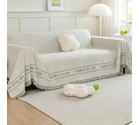 xotoa Housse de canapé en Chenille épaisse, adaptée aux canapés en Forme de L et en U, avec Garniture à Pampilles, adaptée à Toutes Les Saisons(White,180 * 420cm)