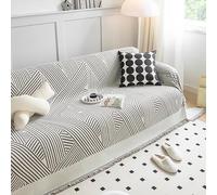 xotoa Housse de canapé en Chenille Simple, épaisse et Douce, Lavable en Machine, Garniture à Pompons tissés géométriques, adaptée à Toutes Les Saisons(B,180 * 420cm)