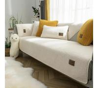 xotoa Housse de canapé en Laine d'agneau, Universelle for 1/2/3/4 Places, Housse de canapé d'angle en Forme de L, Base en Silicone antidérapante(Off White,70x210cm)