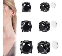 XOUDKE 3 Paires 5/6/7mm Boucles d'oreilles Magnétique en Acier Inoxydable pour Femme Homme Fille Boucle d Oreille Aimant Sans Trou Boucle d'oreille Clip Non Piercing Zirconium Ronde Clou Argent, noir