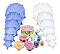 XOUDKE Lot de 12 Couvercles en Silicone, Réutilisable et Extensible en Permanence, Couvercles de différentes Tailles, pour bocaux, Bols, Bouteilles(Bleu Blanc)