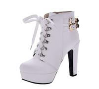 XOUSAEKM Bottes pour femme UK Pu Punk Plate-forme Bottines à talons hauts, blanc, 40 EU