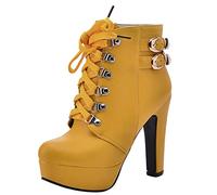 XOUSAEKM Bottes pour femme UK Pu Punk Plate-forme Bottines à talons hauts, jaune, 39.5 EU