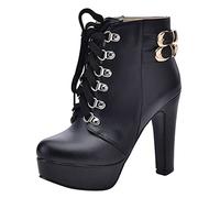 XOUSAEKM Bottes pour femme UK Pu Punk Plate-forme Bottines à talons hauts, Noir , 40 EU