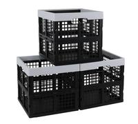 Xowine Lot de 3 Caisses de Rangement Carrées Pliables en Plastique de 18 L, 28 x 28 x 27 cm, Panier Cube de Rangement, Panier de Stockage en Plastique Pliable, Noir