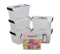 Xowine Lot de 6 Boîtes de Rangement en Plastique Transparent de 5 L avec Poignée Noire