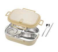 xowwyue Boîte à déjeuner en acier inoxydable - Boîte à déjeuner pour tout-petit, passe au micro-ondes, réutilisable, étanche, avec baguettes, cuillère avec compartiments pour la préparation des repas