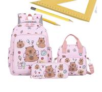 xowwyue Capybara Sac à dos pour l'école - Ensemble cartoon, sac à dos de voyage avec trousse à crayons et sac à déjeuner pour la vie quotidienne, les activités scolaires des filles, rose, Refer to