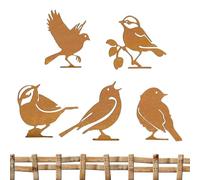 xowwyue Décor de Jardin Oiseaux en Métal | 5 Pièces Enseigne Vintage Décorations Extérieur - Métal Rouillé Piquet Art Jardin Oiseaux | pour Pot de Fleurs Jardinière Branche Clôture Arrière-Cour