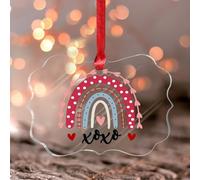 XOXO Boule de Noël ronde en verre teinté pour la Saint-Valentin avec mots d'amour arc-en-ciel et ressorts roses en acrylique Cadeau pour maman, grand-mère, épouse, sœur, enseignante