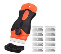 XOXVURI 1 Pièce Grattoir Plaque Vitrocéramique, Grattoir Vitre, Kit Raclette Universel et 10 Lames De Rechanges, Pratique Et Simple D’Utilisation, Orange