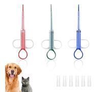 XOXVURI 3 Pièces Lance Pilule Chat Pet Pill Dispenser Seringue Pour Animaux De Compagnie Fabriqué En Pp Et Silicone Avec Réutilisable 6 Embouts Souples Convient Petits Animaux Bleu Rouge Vert