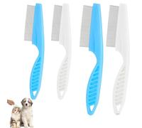 XOXVURI 4 Pièces Peigne Anti Puces Peigne Anti Puces Pour Chat Et Chien Pour Poils Longs Pour Enlever Les Puces Les Tiques Les Taches De Larmes Et Les Pellicules Blanc Bleu