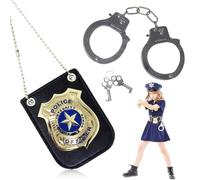 XOXVURI Menottes Enfant Police Equipement Accessoires Enfant Policier Badge En Métal Menottes Avec Clés Police Costume Accessoires Pour Costume Et Cosplay