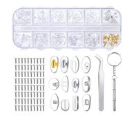 XOXVURI Plaquettes de Nez de Lunettes Kit de Réparation de Lunettes avec 80 Vis Pincette Petit Tournevis pour Lunettes à Visser Lunettes à Enfoncer 12 Styles 60 Paires vis lunettes plaquette lunette