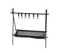 XoYixoYi Support de rangement à suspendre pour ustensiles de cuisine de camping avec trépied, support de rangement en alliage d'aluminium, crochets portables et filet pour ustensiles, serviettes