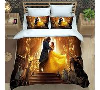 XOYKX 3Pcs Ensemble De Literie Anime La Belle Et La Bête 3D Digital Print Parure De Lit Adultes Housse De Couette Et 2 Taies d'oreiller - Microfibre avec Fermeture Éclair Housse Couette 260X240Cm