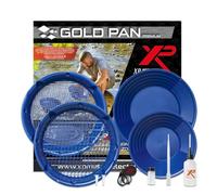 XP Gold Pan Premium : batées 25cm et 38cm, Tamis #10 et #5 + Accessoires | Idéal pour l'orpaillage, batées bleues XP uniques « peau de serpent », tamis classificateurs empilables (GP-Premium-KIT)