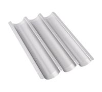 XPAPOV Moule à baguettes, accessoires de cuisson, plaque de cuisson avec revêtement anti-adhésif pour 3 baguettes, 38 x 27,5 x 3,2 cm, argenté