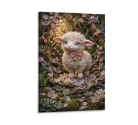 XPASHIQWC Agneau aux cheveux bouclés Murale forêt printemps Décoration Murale Image Sur Toile Tableau Impression Sur Toile Pour Salon Chambre Décorations 20x30inch(50x75cm)