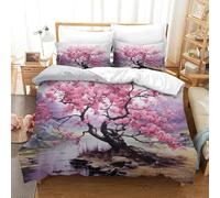 XPASHIQWC Arbre Cerisier Parure De Lit 3D Imprimé Microfibre River Housse De Couette Taie d'oreiller pour Anniversaire Ou Fête King(220x240cm)