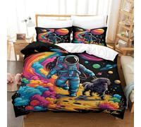 XPASHIQWC Astronaute Ensemble De Literie 3D Imprimé Microfibre Walking Dog in Space Housse De Couette avec Fermeture Éclair pour Adultes Cadeau pour Fête Ou Anniversaire King（220x240cm）