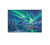 XPASHIQWC Aurore Boréale Murale Snow Montagne Décoration Murale Peintures Sur Toile Impression Sur Toile Pour La Décoration De La Maison 24x36inch(60x90cm)