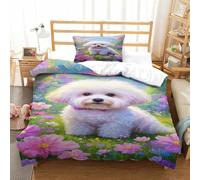 XPASHIQWC Bichon Frise Parure De Lit 3D Imprimé Microfibre 3 Pièces Fleur mer Rainbow Housse De Couette Taie d'oreiller pour Filles Garçons Décoration Chambre Tendance Single(135x200cm)
