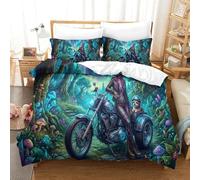 XPASHIQWC Biker Fille Ensemble De Literie 3D Imprimé Microfibre Aurora forêt Housse De Couette avec Fermeture Éclair pour Adultes Cadeau pour Fête Ou Anniversaire Single（135x200cm）
