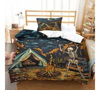 XPASHIQWC Camping Skeleton Ensemble De Literie 3D Imprimé Microfibre 3 Pièces Feu de Tente avec Fermeture Éclair, Taie d'oreiller Décoration Chambre À Coucher Moderne Single(135x200cm)