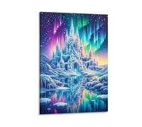 XPASHIQWC Château de glace Murale aurores du Nord Décoration Murale Peintures Sur Toile Impression Sur Toile Affiche Pour Chambre Et Couloir Premium 20x30inch(50x75cm)