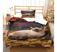 XPASHIQWC Chaton Siaméen Ensemble De Literie 3D Imprimé Microfibre Autumn Fallen Leaves Housse De Couette avec Fermeture Éclair Taie d'oreiller pour Filles Garçons Cadeau Single(135x200cm)