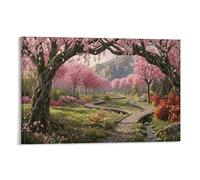 XPASHIQWC Chemin de fleur de cerisier Murale forêt Spring Mountain Décoration Murale Peinture Sur Toile Impression Sur Toile Affiche Decoration Pour Salon Chambre Décorations 20x30inch(50x75cm)