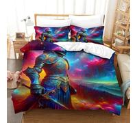 XPASHIQWC Chevalier Cosmique Parure De Lit 3D Imprimé Microfibre 3 Pièces Armure colorée Housse De Couette avec Fermeture Éclair, Décoration Chambre Moderne Double（200x200cm）