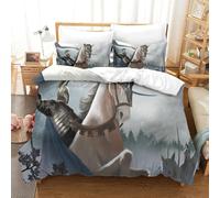 XPASHIQWC Chevalier Housse De Couette 3D Imprimé Microfibre Misty Woodland avec Fermeture Éclair, Parure De Lit 3 Pièces pour Enfants, Ados, Adultes Double（200x200cm）