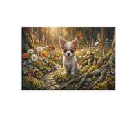 XPASHIQWC Chihuahua chiot Murale forêt de fleurs sauvages printemps Décoration Murale Image Sur Toile Tableau Impression Sur Toile Affiche Decoration Pour Salon Chambre Décorations 08x12inch(20x30cm)