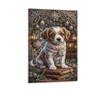 XPASHIQWC Chiot Murale Étude de Noël hiver Décoration Murale Image Sur Toile Tableau Impression Sur Toile Pour Chambre Et Couloir Premium 08x12inch(20x30cm)