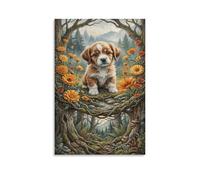 XPASHIQWC Chiot Murale forêt printemps Décoration Murale Image Sur Toile Tableau Impression Sur Toile Pour Chambre Et Couloir Premium 12x18inch(30x45cm)