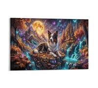 XPASHIQWC Collie frontière Murale Galaxie de la Lune d'Or Décoration Murale Image Sur Toile Tableau Impression Sur Toile Pour Chambre Et Couloir Premium 16x24inch(40x60cm)