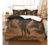 XPASHIQWC Desert Loup Housse De Couette Microfibre 3D Nuit éclairée Imprimé Parure De Lit 3 Pièces pour Filles Garçons Couples Décoration Chambre À Coucher King（220x240cm）
