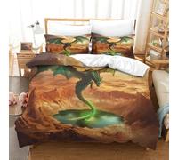 XPASHIQWC Dragon Vert Parure De Lit 3 Pièces Microfibre 3D Imprimé Canyon du désert Housse De Couette pour Filles Garçons Décoration Chambre À Coucher Moderne King(220x240cm)