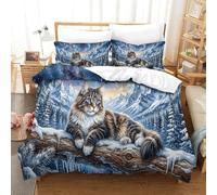 XPASHIQWC du Maine Coon Housse De Couette Microfibre 3D Imprimé Aurora Montagne enneigées avec Fermeture Éclair Ensemble De Literie 3 Pièces Décoration Tendance Double（200x200cm）