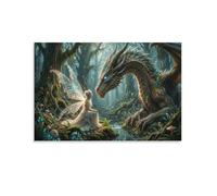 XPASHIQWC fée Dragon Murale Forêt enchantée Décoration Murale Peintures Sur Toile Impression Sur Toile Pour La Décorations De La Maison 20x30inch(50x75cm)