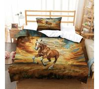 XPASHIQWC Fine Cheval Housse De Couette 3D Imprimé Coucher de Soleil du désert avec Fermeture Éclair Parure De Lit 3 Pièces pour Filles Garçons Décoration Chambre À Coucher Moderne Single（135x200cm）