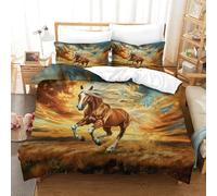 XPASHIQWC Fine Cheval Parure De Lit 3D Imprimé Microfibre 3 Pièces Coucher de Soleil du désert Housse De Couette pour Enfants Ados Adultes Décoration Chambre À Coucher Double（200x200cm）