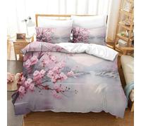 XPASHIQWC Fleur de Cerisier Ensemble De Literie 3D Imprimé Microfibre River Housse De Couette avec Fermeture Éclair Taie d'oreiller Cadeau Anniversaire Super King(260x220cm)