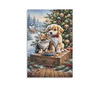 XPASHIQWC Golden Retriever et chat Murale Arbre de Noël Decoration Murale Peintures Sur Toile Impression Sur Toile Affiche Decoration Pour Chambre Et Couloir Premium 12x18inch(30x45cm)